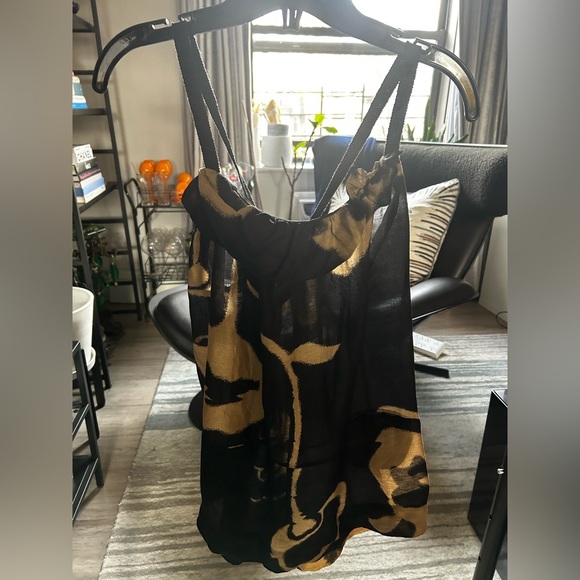 Black/Tan Max Azria Spring 2007 runway tank top with frill neckline detail - Picture 1 of 7